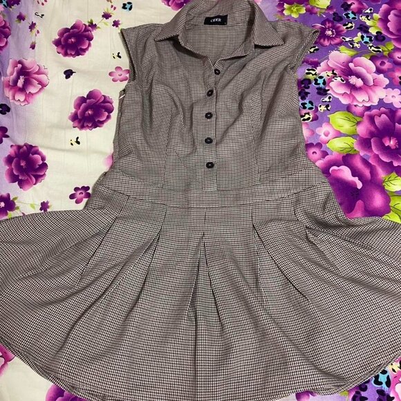 Brownish Grey Pleated Mini Dress - Size L - Picture 1 of 2